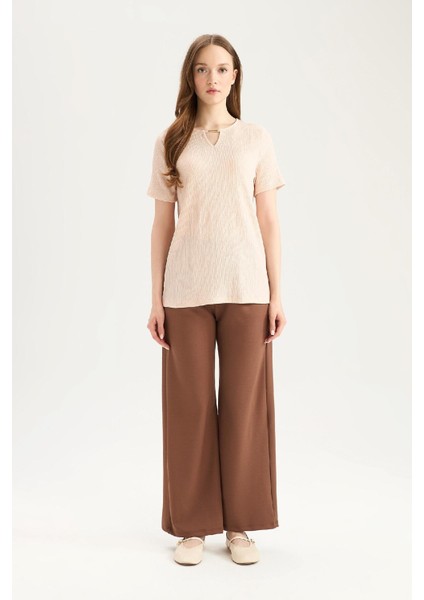 Regular Fit Cepli Krep Geniş Paça Palazzo Pantolon E5759AX25SP