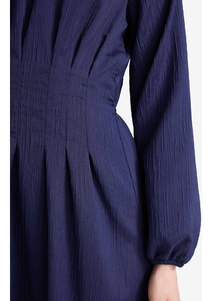Regular Fit Bisiklet Yaka Uzun Kollu Maxi Elbise F2728AX25SP
