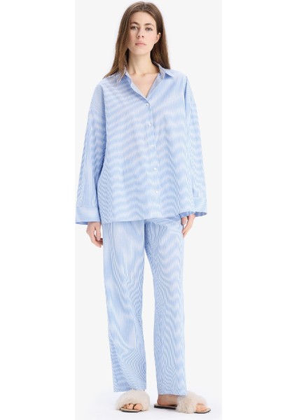 Çizgili Uzun Boy Poplin Pijama Altı-Fall in Love E5769AX25SP
