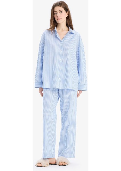 Çizgili Uzun Boy Poplin Pijama Altı-Fall in Love E5769AX25SP