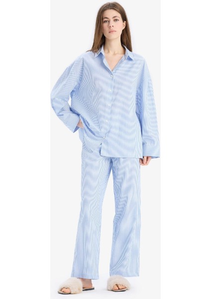 Çizgili Uzun Boy Poplin Pijama Altı-Fall in Love E5769AX25SP