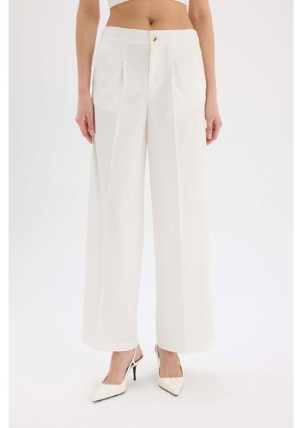 Baggy Fit Fermuarlı Cepli Yüksek Bel Standart Boy Kumaş Palazzo Pantolon E7238AX25SP