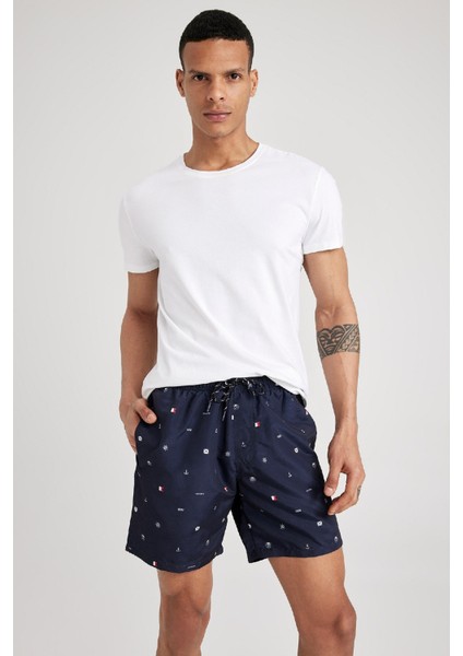Regular Fit Kısa Boy Desenli Deniz Şortu M8328AZ23HS