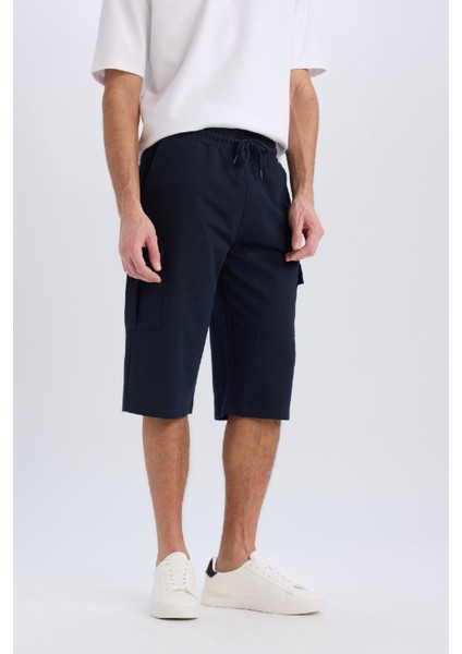 Slim Fit Dar Kesim Kargo Cepli Basic Düz Kapri Şort T4693AZ25SM
