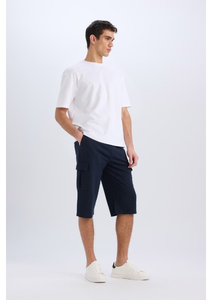 Slim Fit Dar Kesim Kargo Cepli Basic Düz Kapri Şort T4693AZ25SM