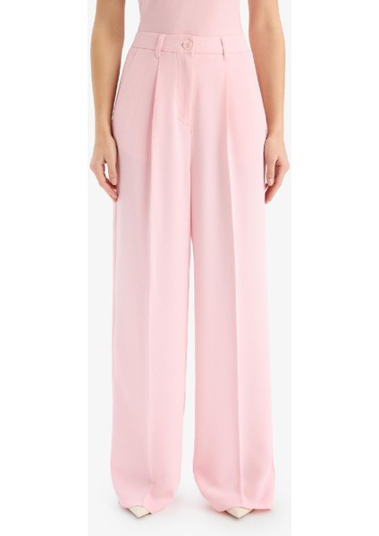 Afra x DeFacto Wide Leg Krep Kumaş Pantolon Cepli Yüksek Bel Uzun Boy Geniş Paça F0083AX25SM