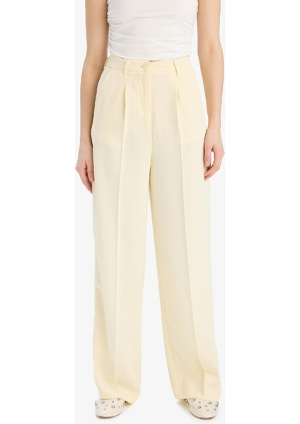 Wide Leg Krep Kumaş Palazzo Pantolon Cepli Yüksek Bel Uzun Boy Geniş Paça F0083AX25SM