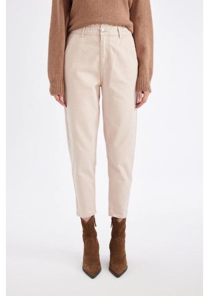 Paperbag Gabardin Kumaş Pantolon Yüksek Bel Cepli Basic Düz Standart Paça S2790AZ24WN