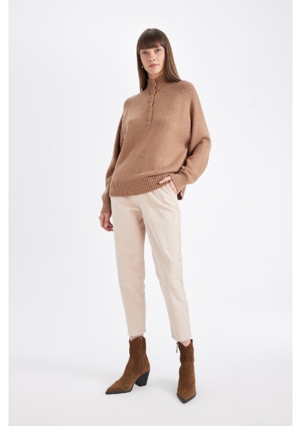 Paperbag Gabardin Kumaş Pantolon Yüksek Bel Cepli Basic Düz Standart Paça S2790AZ24WN