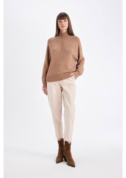 Paperbag Gabardin Kumaş Pantolon Yüksek Bel Cepli Basic Düz Standart Paça S2790AZ24WN