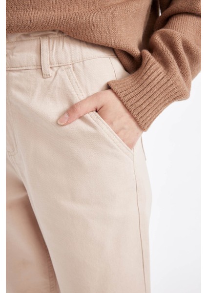Paperbag Gabardin Kumaş Pantolon Yüksek Bel Cepli Basic Düz Standart Paça S2790AZ24WN