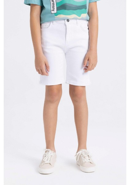 Erkek Çocuk Beyaz Basic Düz Jean Şort B5768A824SM