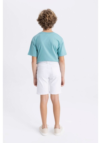 Erkek Çocuk Beyaz Basic Düz Jean Şort B5768A824SM