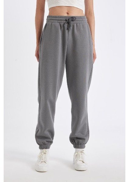 Standart Fit Kalın Jogger Eşofman Altı Bel Paça Lastikli Basic Düz Uzun Boy S7370AZ24WN