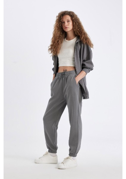 Standart Fit Kalın Jogger Eşofman Altı Bel Paça Lastikli Basic Düz Uzun Boy S7370AZ24WN
