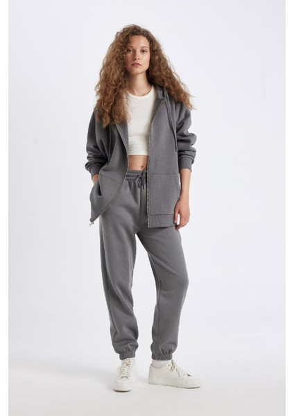 Standart Fit Kalın Jogger Eşofman Altı Bel Paça Lastikli Basic Düz Uzun Boy S7370AZ24WN