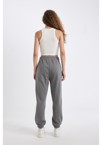 Standart Fit Kalın Jogger Eşofman Altı Bel Paça Lastikli Basic Düz Uzun Boy S7370AZ24WN