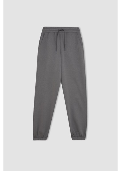 Standart Fit Kalın Jogger Eşofman Altı Bel Paça Lastikli Basic Düz Uzun Boy S7370AZ24WN