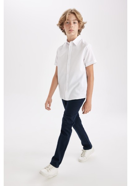 Erkek Çocuk Düz Paça Beli Lastikli Cepli Lacivert Basic Düz Gabardin Okul Pantolonu T8850A624AU