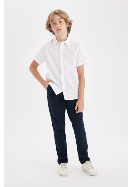 Erkek Çocuk Düz Paça Beli Lastikli Cepli Lacivert Basic Düz Gabardin Okul Pantolonu T8850A624AU