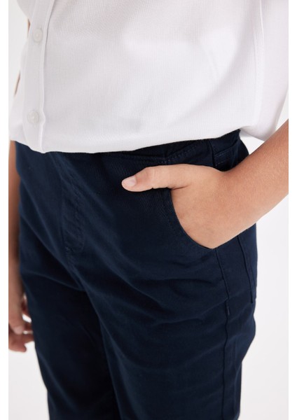 Erkek Çocuk Düz Paça Beli Lastikli Cepli Lacivert Basic Düz Gabardin Okul Pantolonu T8850A624AU