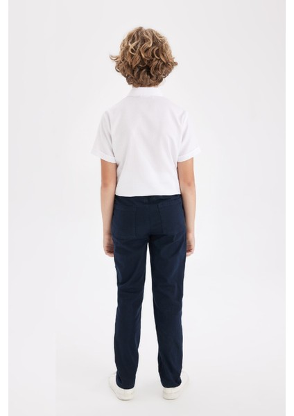 Erkek Çocuk Düz Paça Beli Lastikli Cepli Lacivert Basic Düz Gabardin Okul Pantolonu T8850A624AU
