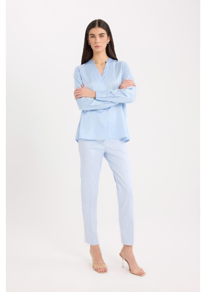 Sigaret Saten Kumaş Pantolon Normal Bel Basic Düz Beli Lastikli Düz Paça J8743AZ25SM