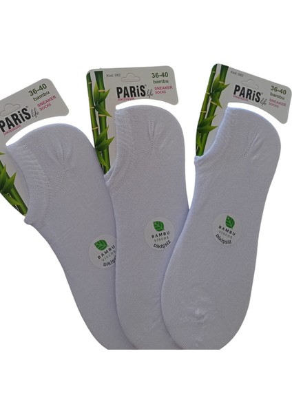 Bayan bambu çorap 3'lü ekonomik paket dikişsiz sneaker soket beyaz yumuşak esnek ÇKB1-1 modelleri