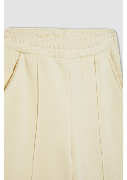 Kız Çocuk Ekru Wide Leg Geniş Paça Basic Düz Pamuklu Pantolon B7784A8NS
