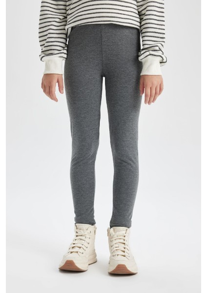 Kız Çocuk Antrasit Legging Fit Basic Düz Tayt B7786A8NS