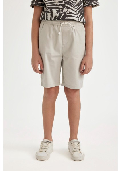 Erkek Çocuk Basic Düz Beli Lastikli Cepli Gabardin Şort C2956A824SM