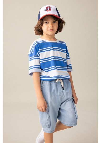 Erkek Çocuk Kargo Cepli Beli Lastikli Jean Şort C0578A824HS