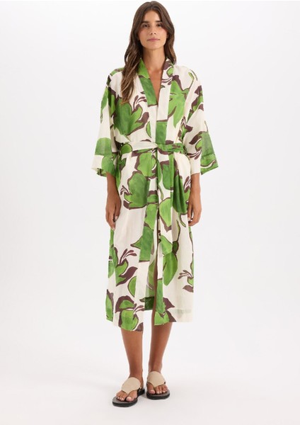 Desenli Pamuklu Kimono-Fall in Love D0455AX24SM