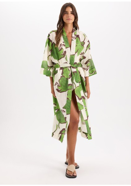 Desenli Pamuklu Kimono-Fall in Love D0455AX24SM