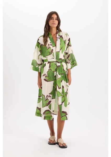 Desenli Pamuklu Kimono-Fall in Love D0455AX24SM