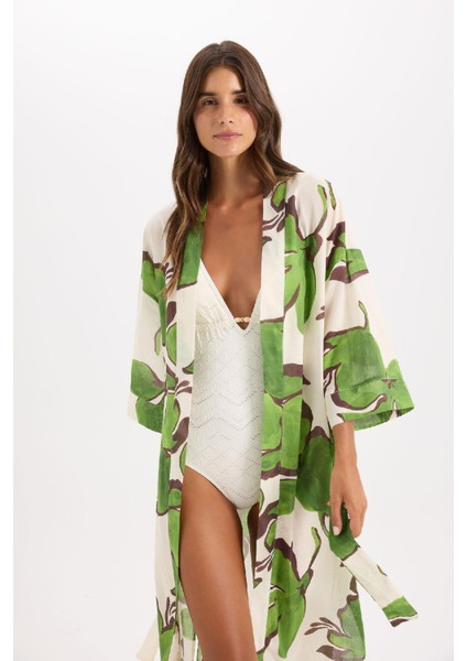 Desenli Pamuklu Kimono-Fall in Love D0455AX24SM