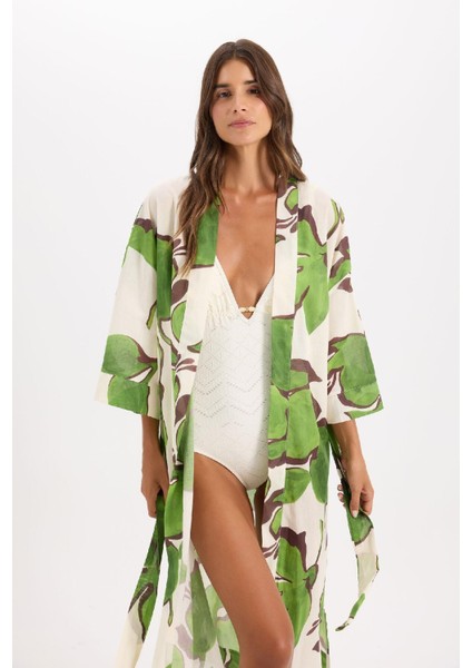 Desenli Pamuklu Kimono-Fall in Love D0455AX24SM