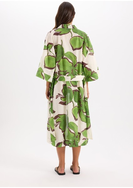 Desenli Pamuklu Kimono-Fall in Love D0455AX24SM
