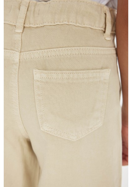 Kız Çocuk Wide Leg Geniş Bol Paça Cepli Pamuklu Bej Pantolon C7473A824AU