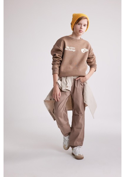 Erkek Çocuk Bağcıklı Beli ve Paçası Lastikli Cepli Jogger Gabardin Pantolon C7577A824WN
