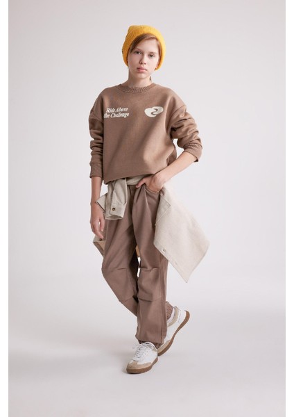 Erkek Çocuk Bağcıklı Beli ve Paçası Lastikli Cepli Jogger Gabardin Pantolon C7577A824WN