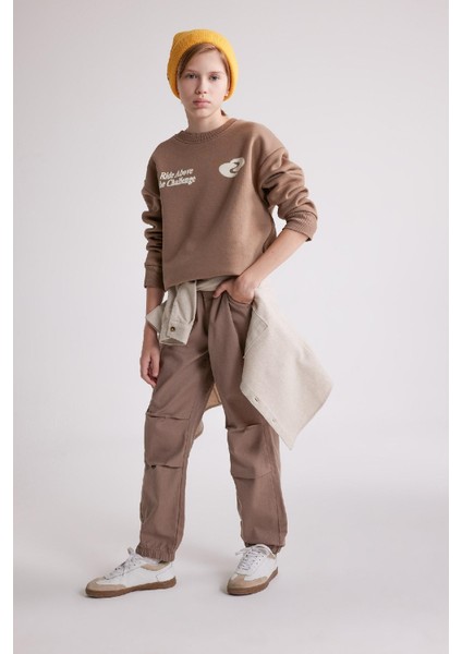 Erkek Çocuk Bağcıklı Beli ve Paçası Lastikli Cepli Jogger Gabardin Pantolon C7577A824WN