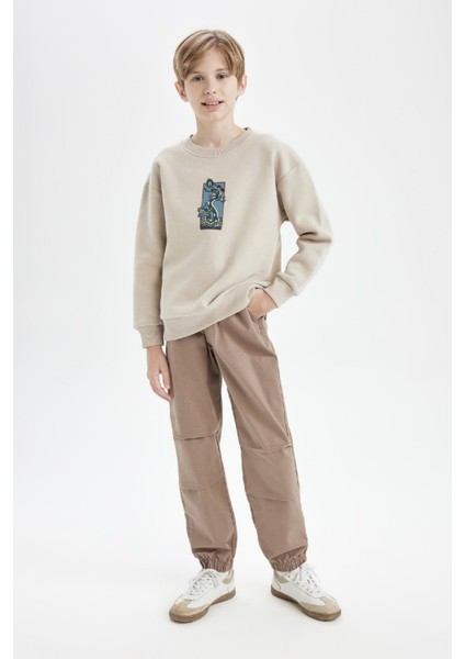 Erkek Çocuk Bağcıklı Beli ve Paçası Lastikli Cepli Jogger Gabardin Pantolon C7577A824WN