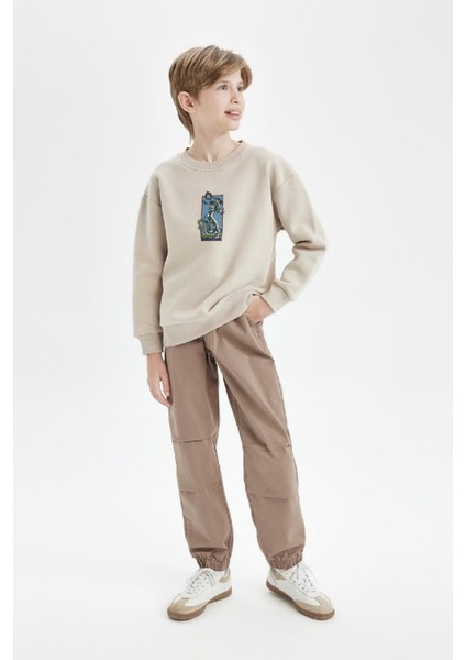 Erkek Çocuk Bağcıklı Beli ve Paçası Lastikli Cepli Jogger Gabardin Pantolon C7577A824WN
