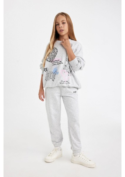 Kız Çocuk Baskılı Beli Paçası Lastikli Gri Jogger Eşofman Altı D0733A824AU