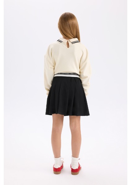Kız Çocuk Siyah Basic Düz Düğmeli Pileli Twill Okul Eteği D1291A824AU