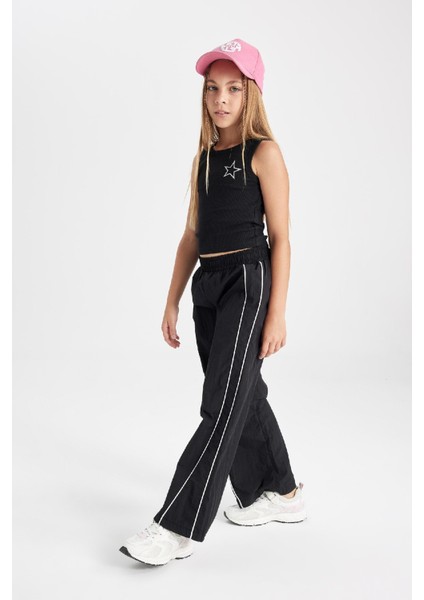 Kız Çocuk Wide Leg Geniş Bol Paça Beli Lastikli Siyah Pantolon C8775A824AU