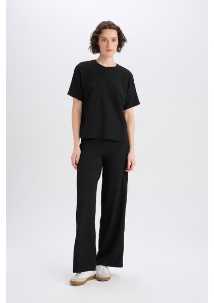 Wide Leg Pantolon Geniş Paça Basic Düz Bürümcük E3232AX25SP