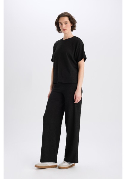 Wide Leg Pantolon Geniş Paça Basic Düz Bürümcük E3232AX25SP