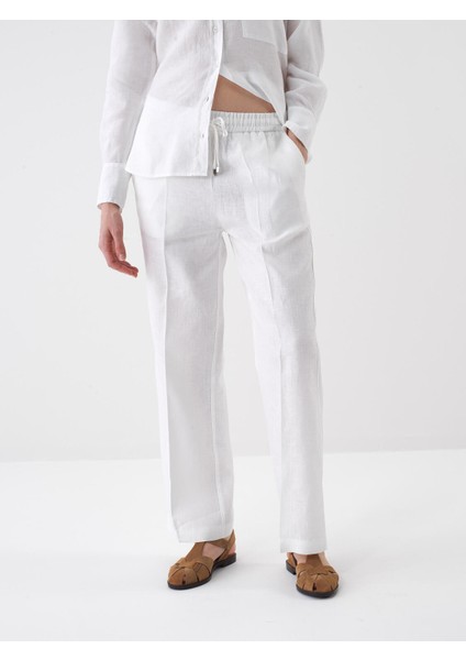 Beyaz Oversize Keten Pantolon
